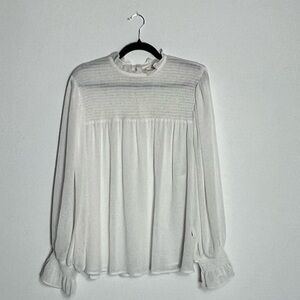 Women's White Ruffled Yoke Sheer Blouse